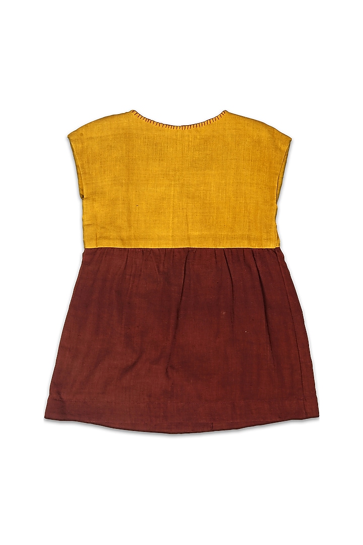 Old Gold & Maroon Embroidered Frock For Girls by Mhysa Clothing ( TM ) at Pernia's Pop Up Shop