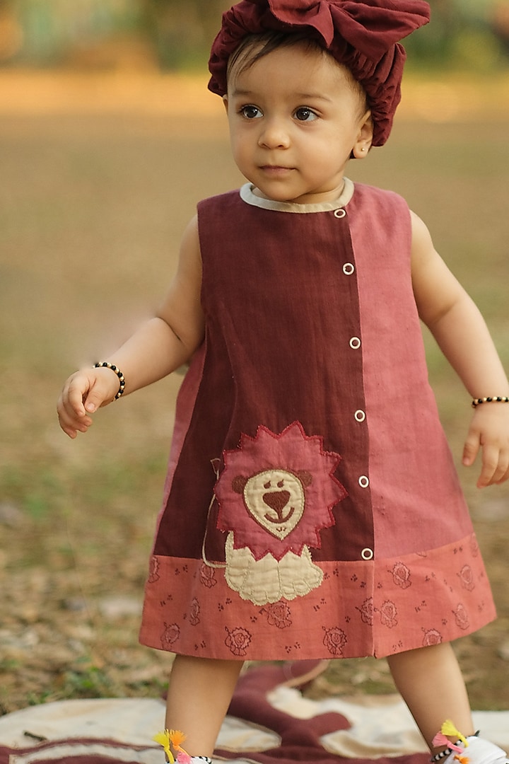 Coral Haze Embroidered A-Line Dress For Girls by Mhysa Clothing ( TM )