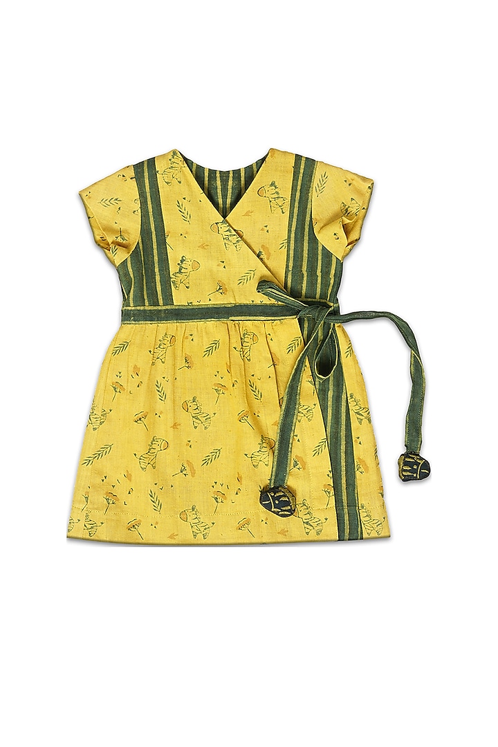 Ceylon Yellow & Eden Green Printed Frock For Girls by Mhysa Clothing ( TM )