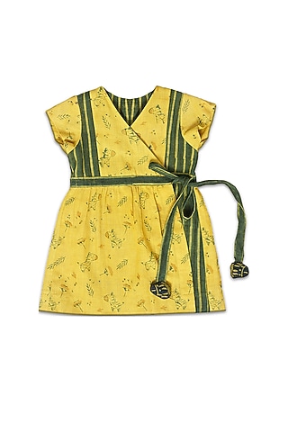 Ceylon Yellow & Eden Green Printed Frock For Girls by Mhysa Clothing ( TM )