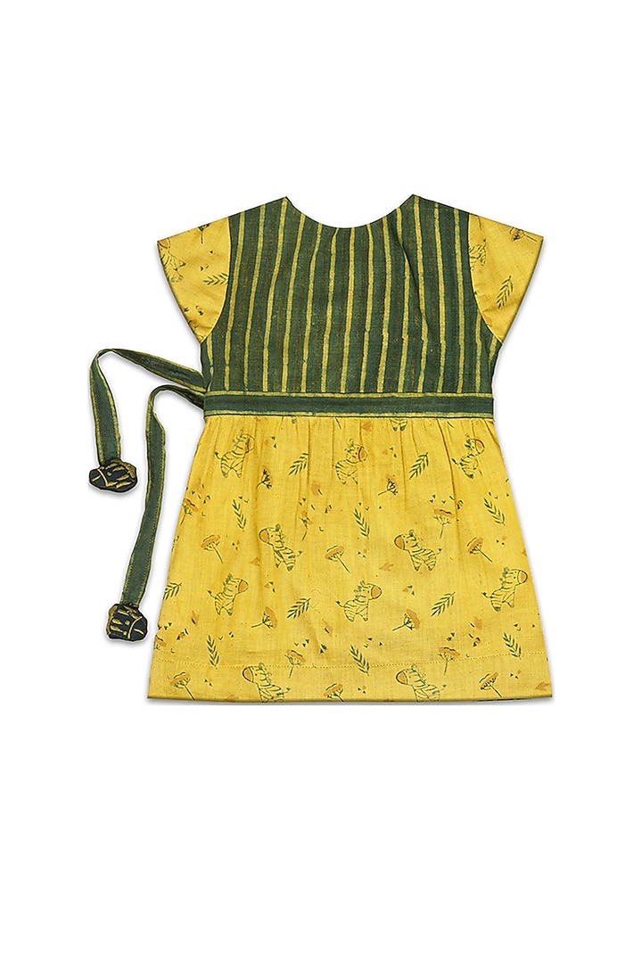 Ceylon Yellow & Eden Green Printed Frock For Girls by Mhysa Clothing ( TM ) at Pernia's Pop Up Shop