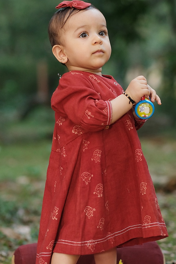 Red Ochre Printed Dress For Girls by Mhysa Clothing ( TM )