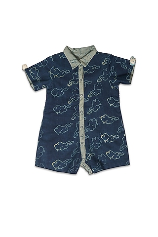 Estate Blue Handloom Khadi Romper by Mhysa Clothing ( TM )