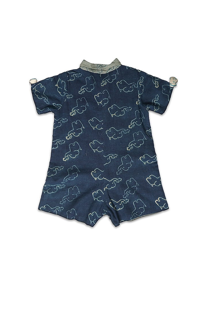 Estate Blue Handloom Khadi Romper by Mhysa Clothing ( TM ) at Pernia's Pop Up Shop