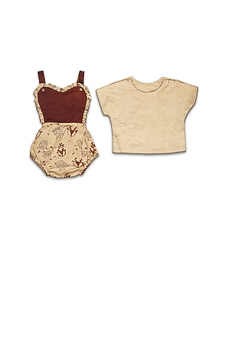 Russet Brown Printed Romper Set For Girls by Mhysa Clothing ( TM )