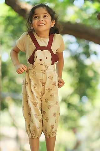 Creme & Maroon Handloom Khadi Romper Set by Mhysa Clothing ( TM )