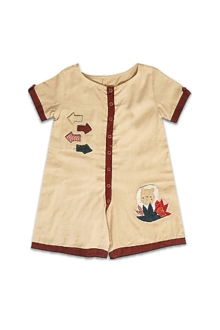Beige Handloom Khadi Romper by Mhysa Clothing ( TM )