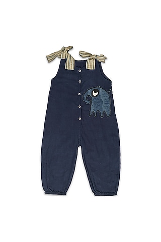 Estate Blue Handloom Khadi Romper For Girls by Mhysa Clothing ( TM )