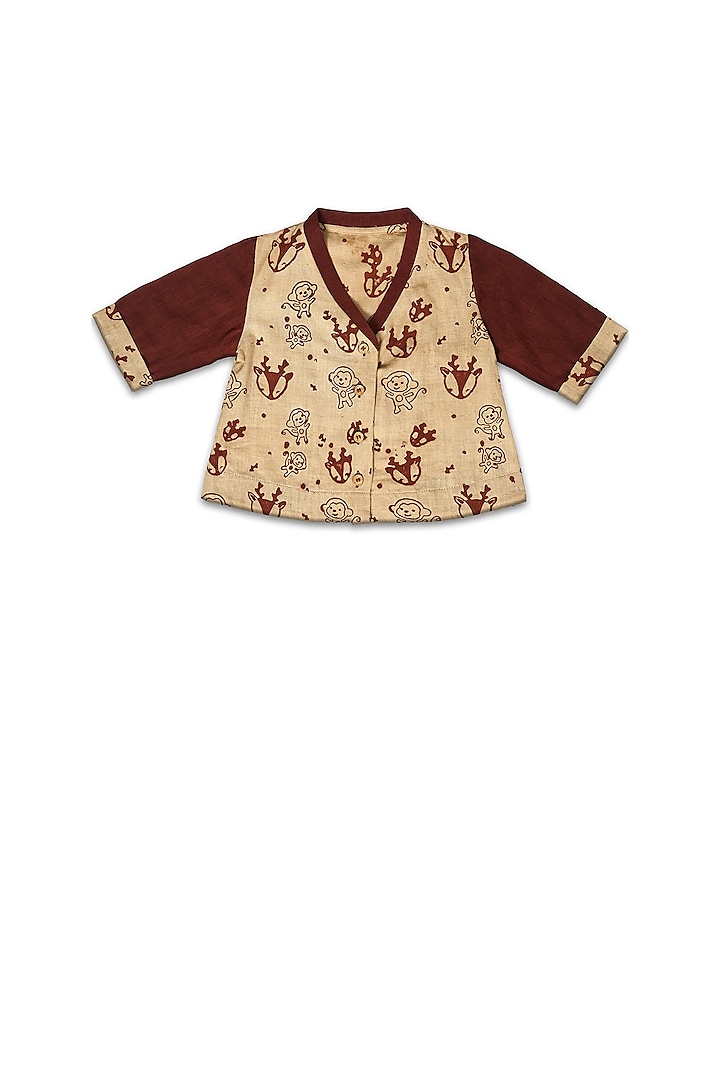 Cream & Maroon Printed Frock by Mhysa Clothing ( TM )