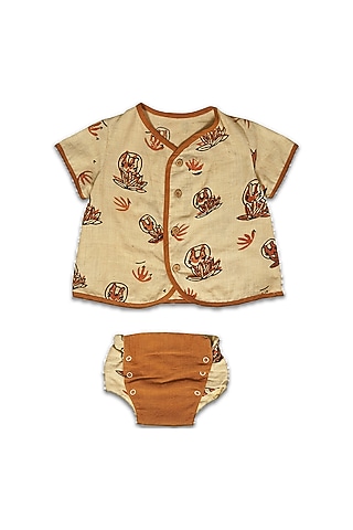 Cream & Orange Handloom Khadi Co-Ord Set by Mhysa Clothing ( TM )