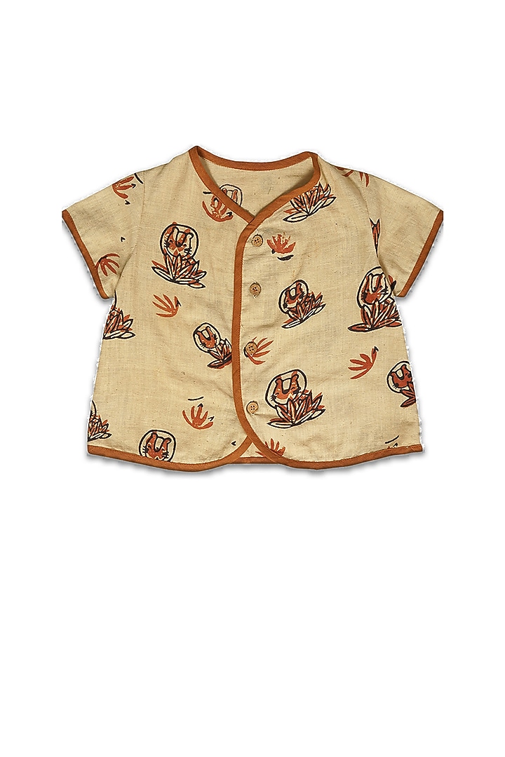 Cream & Orange Handloom Khadi Co-Ord Set by Mhysa Clothing ( TM ) at Pernia's Pop Up Shop
