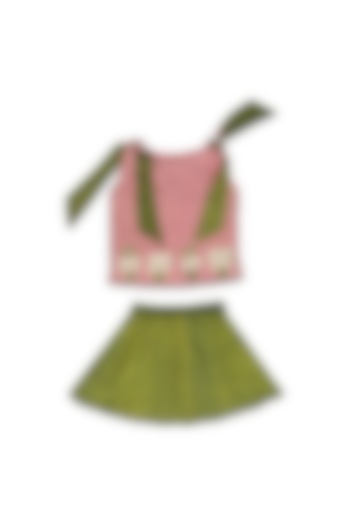 Leaf Green Handloom Khadi Skirt Set For Girls by Mhysa Clothing ( TM )