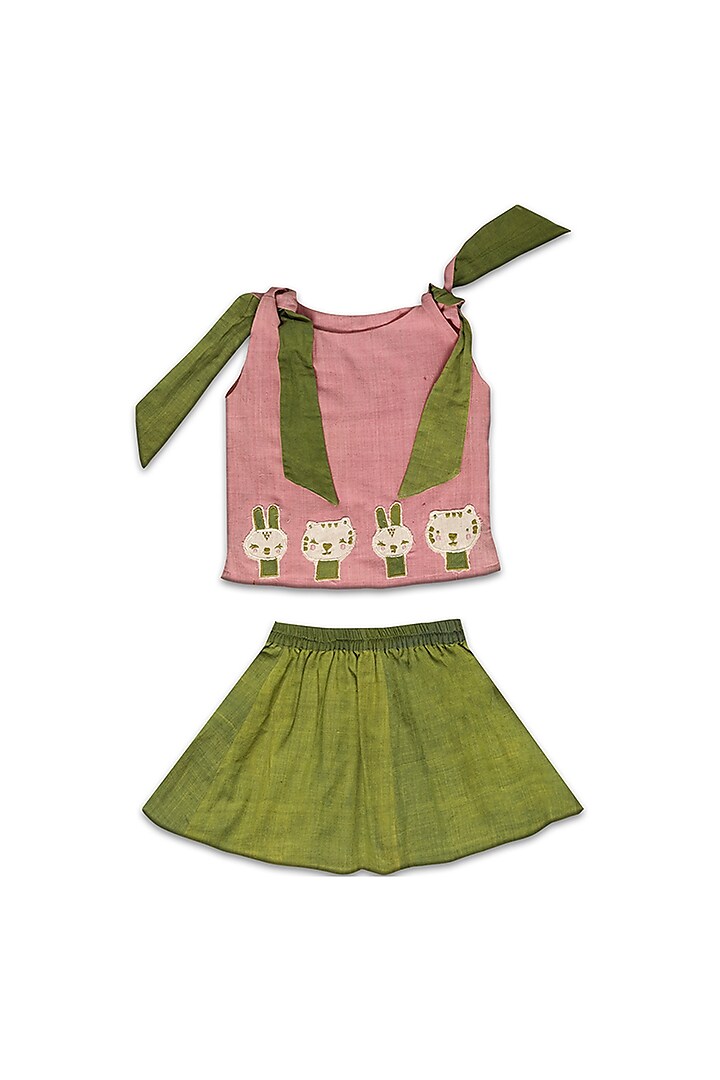 Leaf Green Handloom Khadi Skirt Set For Girls by Mhysa Clothing ( TM )