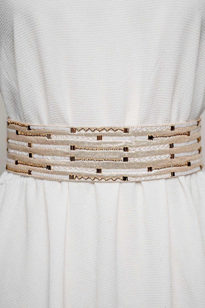 Gold Shimmer Hand Embroidered Tie-Up Belt by MEHRAKI