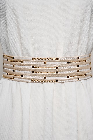 Gold Shimmer Hand Embroidered Tie-Up Belt by MEHRAKI