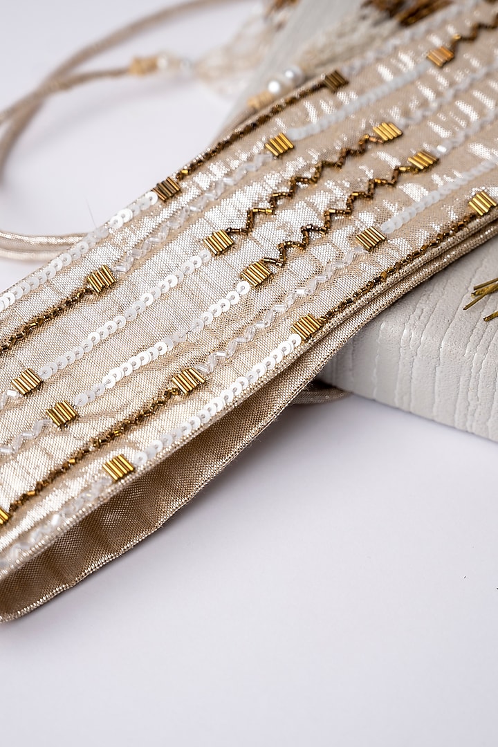 Gold Shimmer Hand Embroidered Tie-Up Belt by MEHRAKI at Pernia's Pop Up Shop