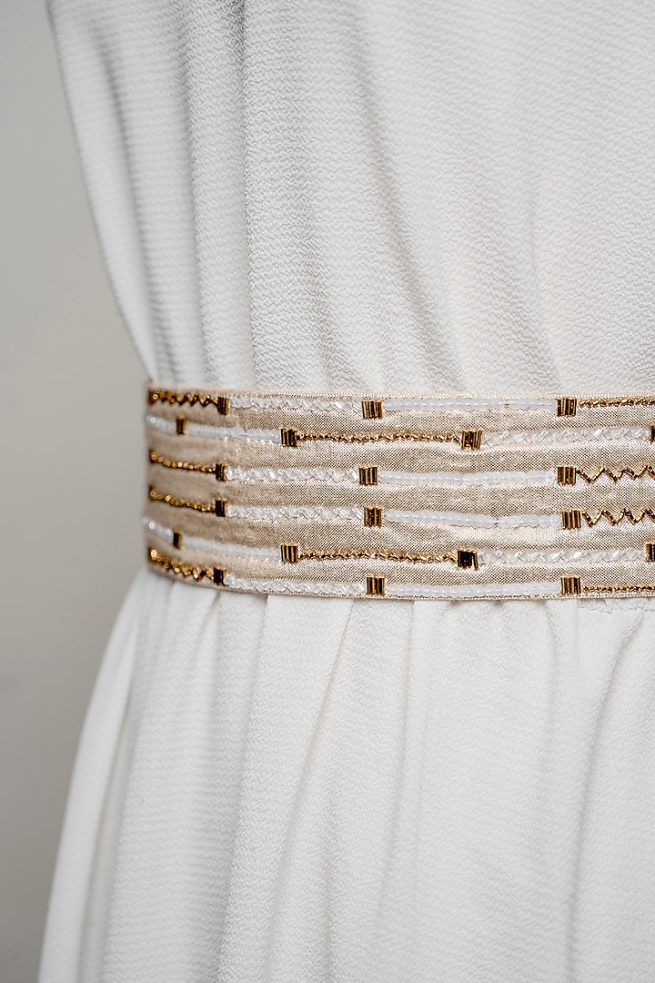 Gold Shimmer Hand Embroidered Tie-Up Belt by MEHRAKI at Pernia's Pop Up Shop