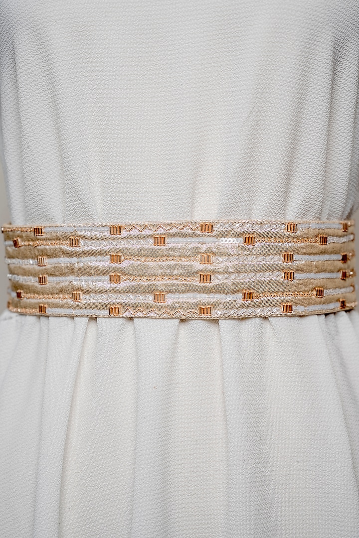 Rose Gold Shimmer Hand Embroidered Tie-Up Belt by MEHRAKI