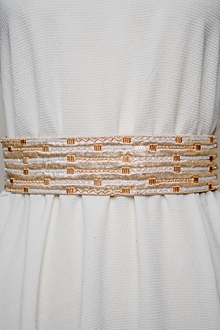 Rose Gold Shimmer Hand Embroidered Tie-Up Belt by MEHRAKI