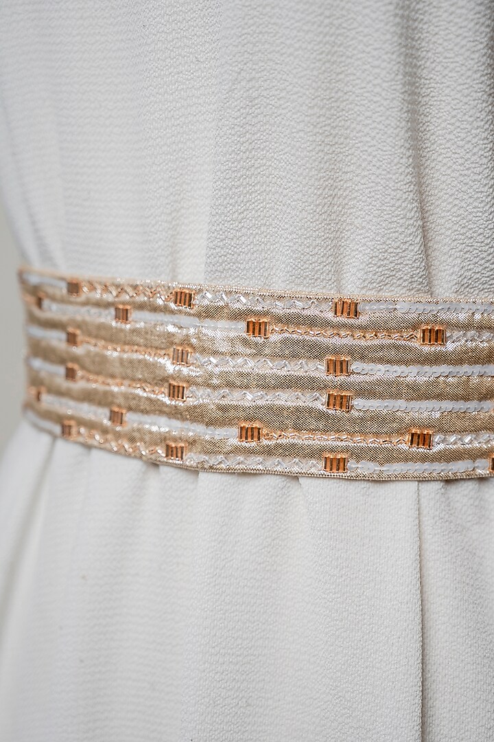 Rose Gold Shimmer Hand Embroidered Tie-Up Belt by MEHRAKI at Pernia's Pop Up Shop