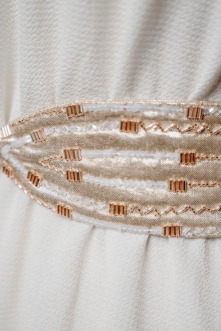 Rose Gold Shimmer Hand Embroidered Tie-Up Belt by MEHRAKI at Pernia's Pop Up Shop