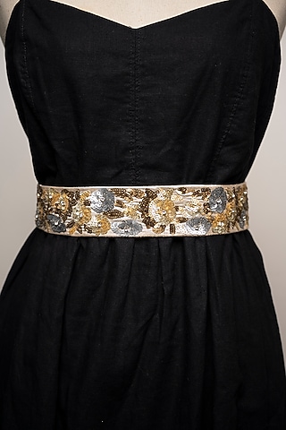 Gold Shimmer Embroidered Tie-Up Belt by MEHRAKI