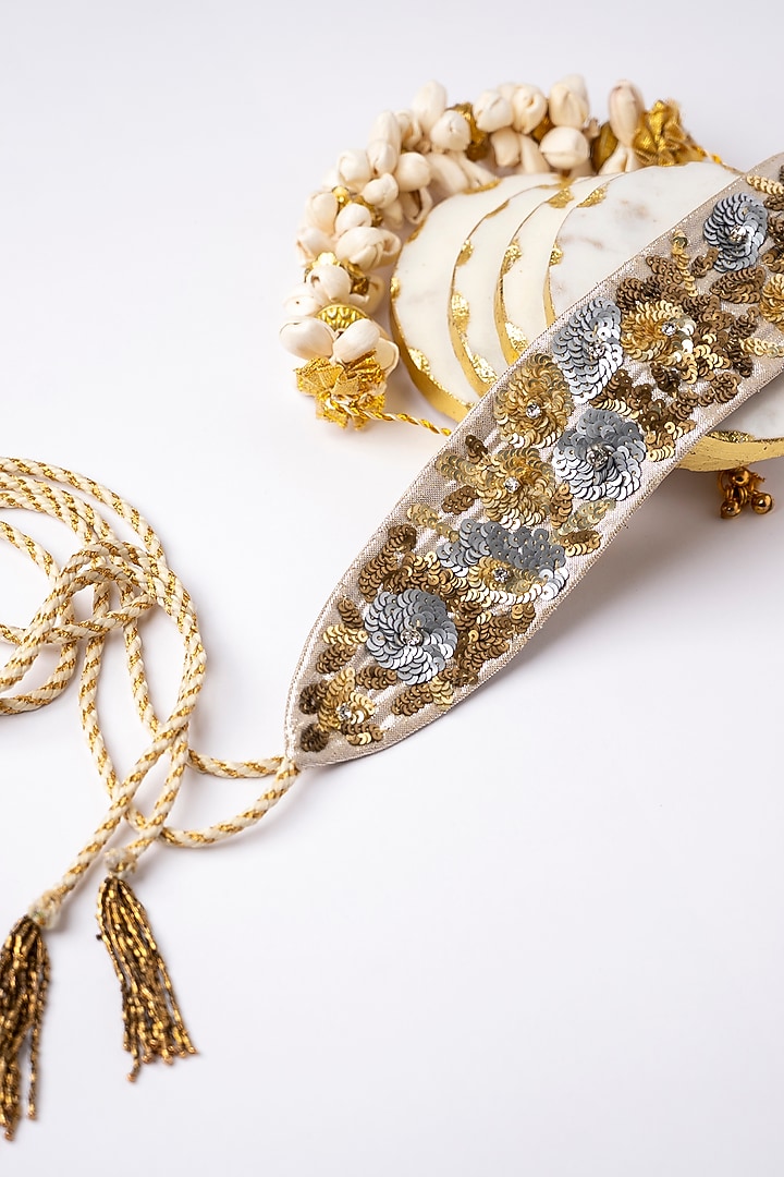 Gold Shimmer Embroidered Tie-Up Belt by MEHRAKI at Pernia's Pop Up Shop