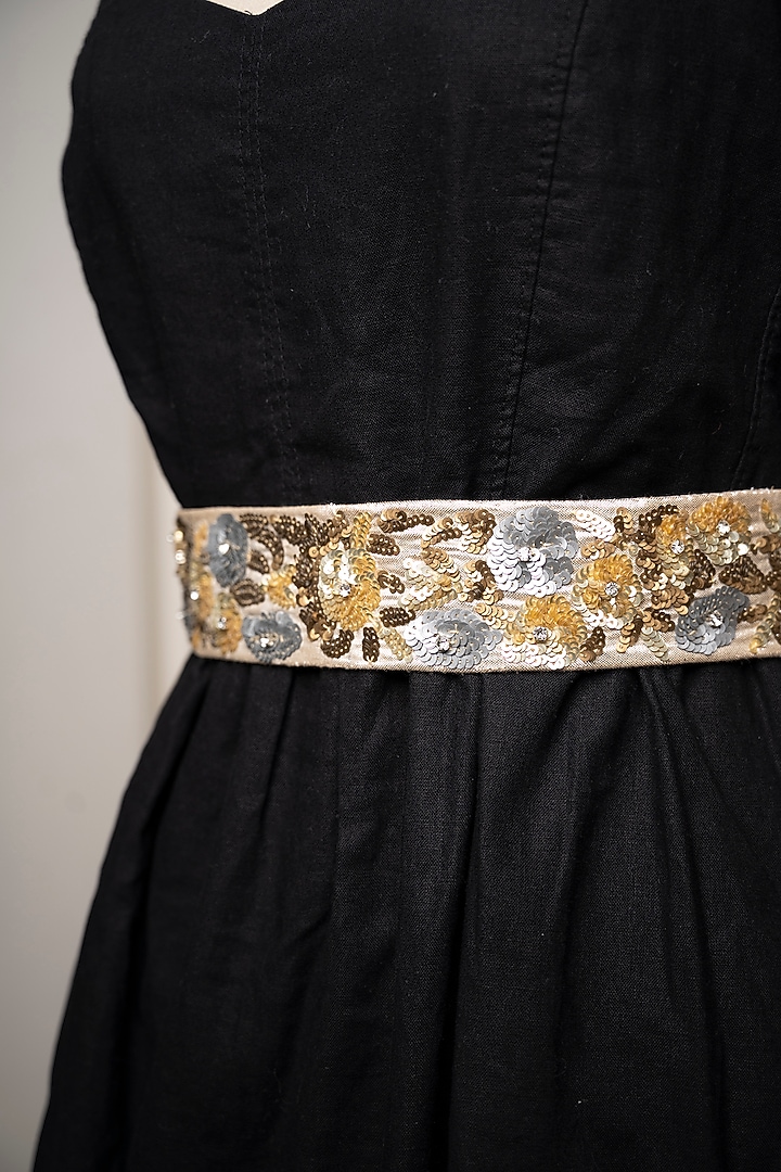 Gold Shimmer Embroidered Tie-Up Belt by MEHRAKI at Pernia's Pop Up Shop