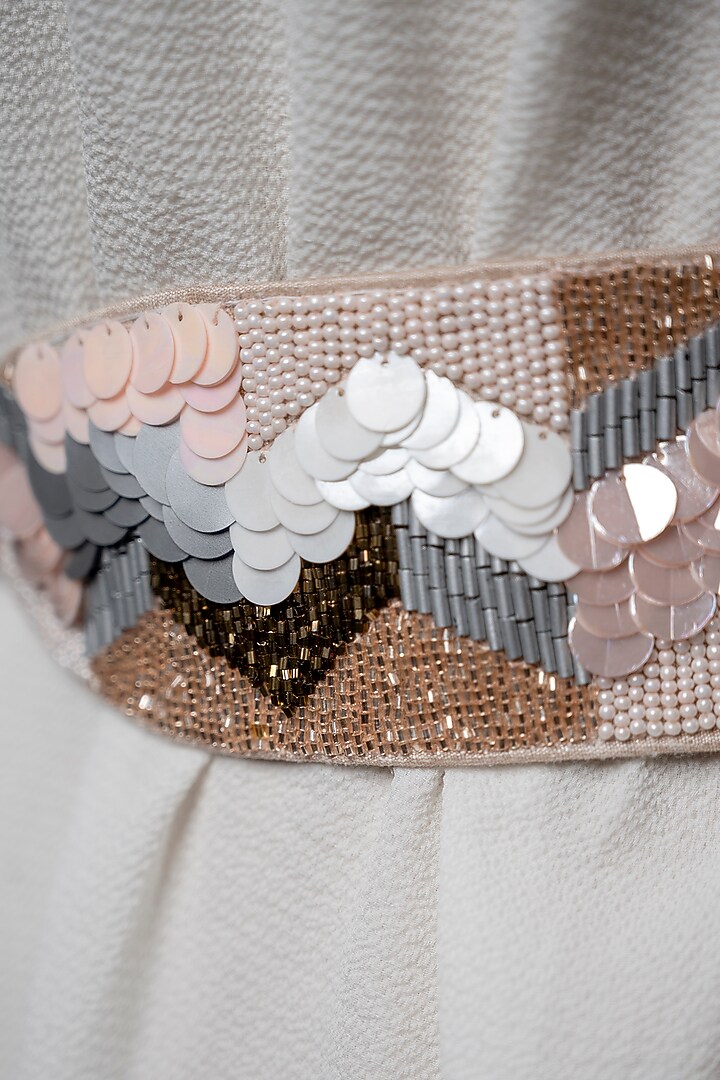 Nude Raw Silk Embroidered Tie-Up Belt by MEHRAKI at Pernia's Pop Up Shop