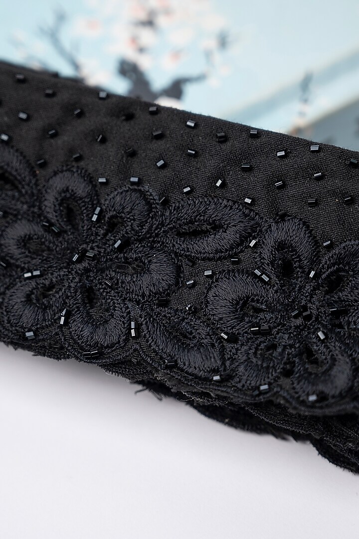 Black Raw Silk Embroidered Tie-Up Belt by MEHRAKI at Pernia's Pop Up Shop