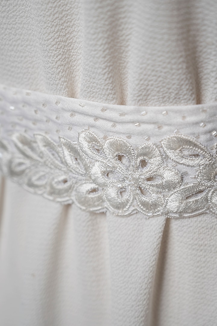 White Raw Silk Embroidered Tie-Up Belt by MEHRAKI at Pernia's Pop Up Shop