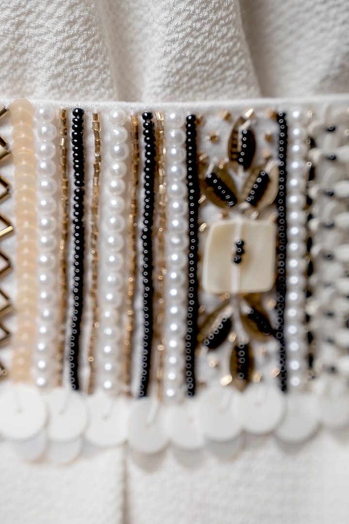 White Raw Silk Hand Embroidered Tie-Up Belt by MEHRAKI at Pernia's Pop Up Shop