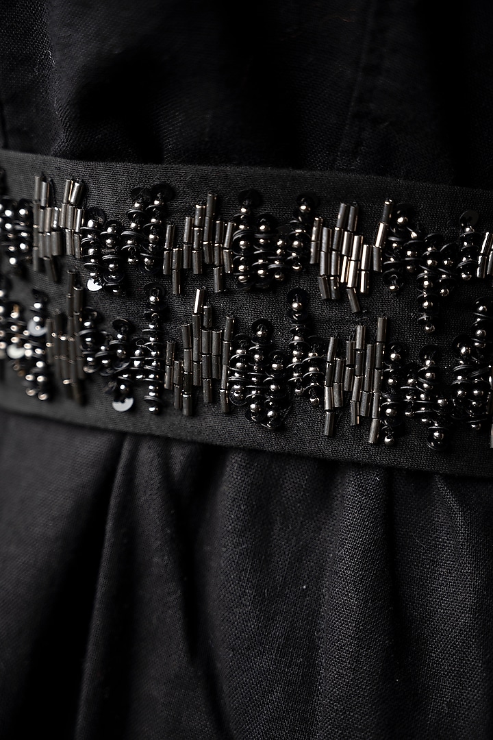Black Raw Silk Embroidered Tie-Up Belt by MEHRAKI at Pernia's Pop Up Shop