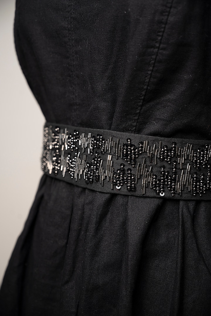 Black Raw Silk Embroidered Tie-Up Belt by MEHRAKI at Pernia's Pop Up Shop