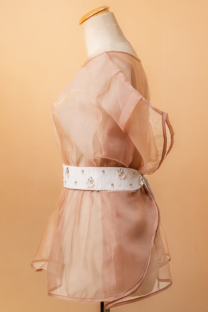 White Raw Silk Embroidered Tie-Up Belt by MEHRAKI at Pernia's Pop Up Shop