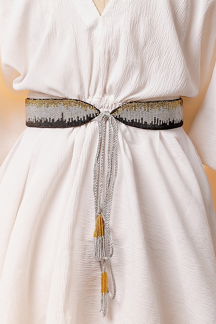 Multi-Colored Raw Silk Embroidered Tie-Up Belt by MEHRAKI at Pernia's Pop Up Shop