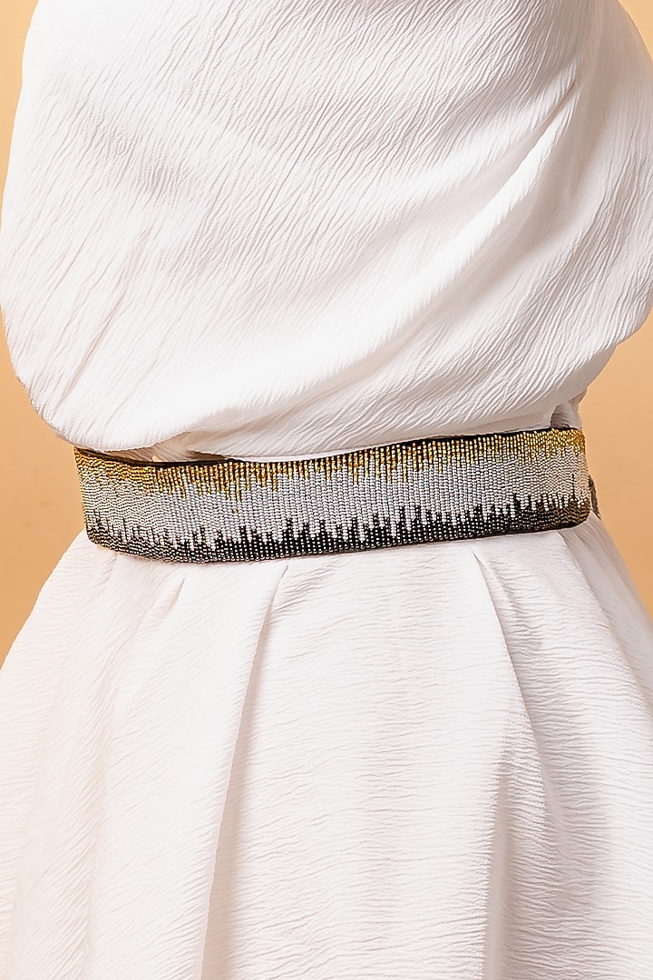 Multi-Colored Raw Silk Embroidered Tie-Up Belt by MEHRAKI at Pernia's Pop Up Shop