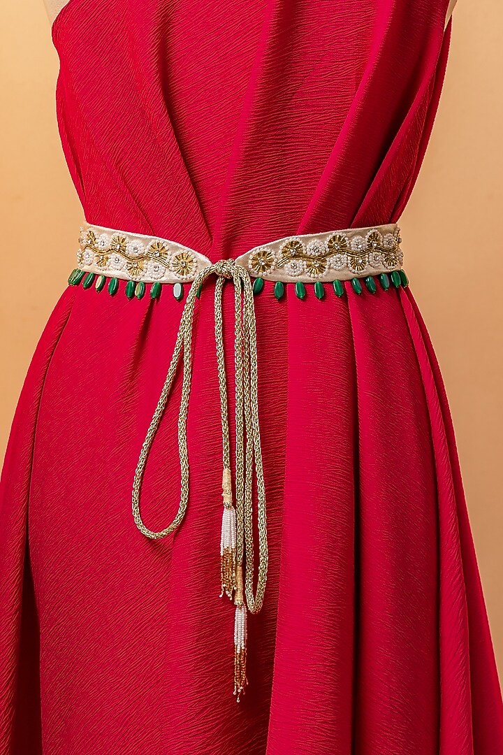 Gold Shimmer Embellished Tie-Up Belt by MEHRAKI at Pernia's Pop Up Shop