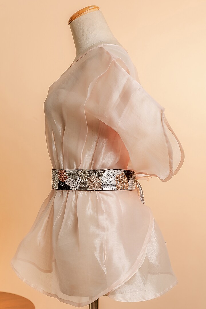 Black Raw Silk Embellished Tie-Up Belt by MEHRAKI at Pernia's Pop Up Shop
