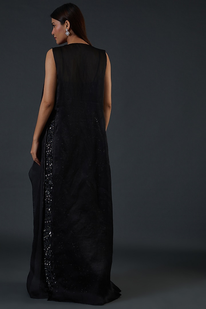 Black Tulle Embroidered Bridal Gown With Jacket by Mishru at Pernia's Pop Up Shop