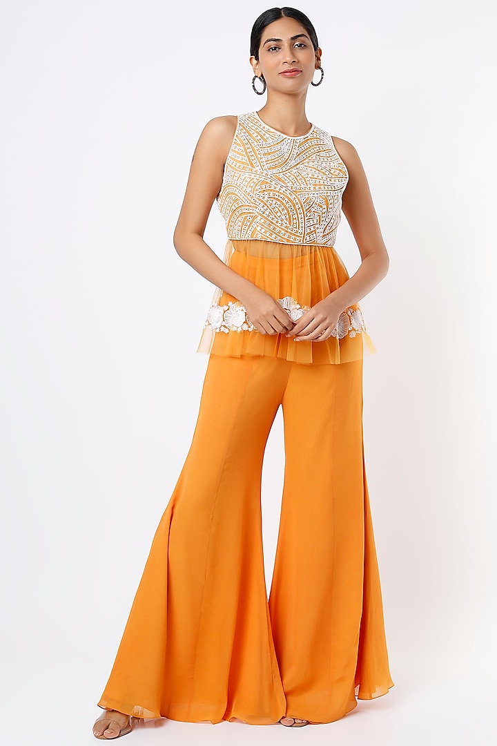 Orange Tulle Pant Set by Mishru at Pernia's Pop Up Shop