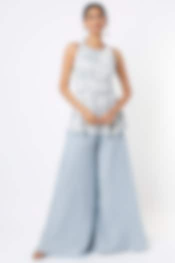 Sky Blue Tulle Flared Pant Set by Mishru at Pernia's Pop Up Shop