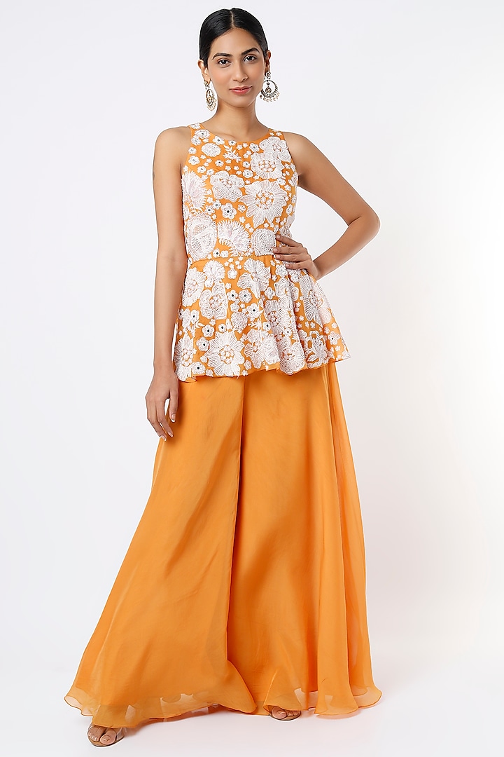 Orange Tulle Pant Set by Mishru