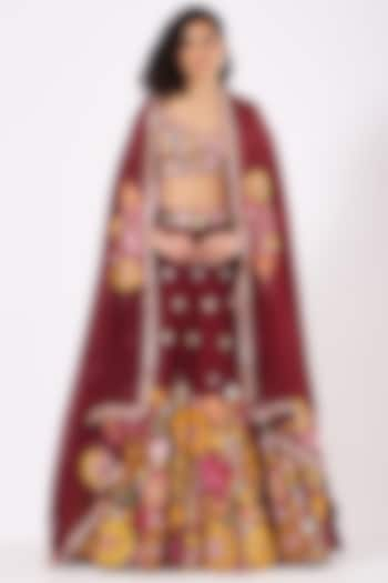 Maroon Embroidered Bridal Lehenga Set by Mishru at Pernia's Pop Up Shop