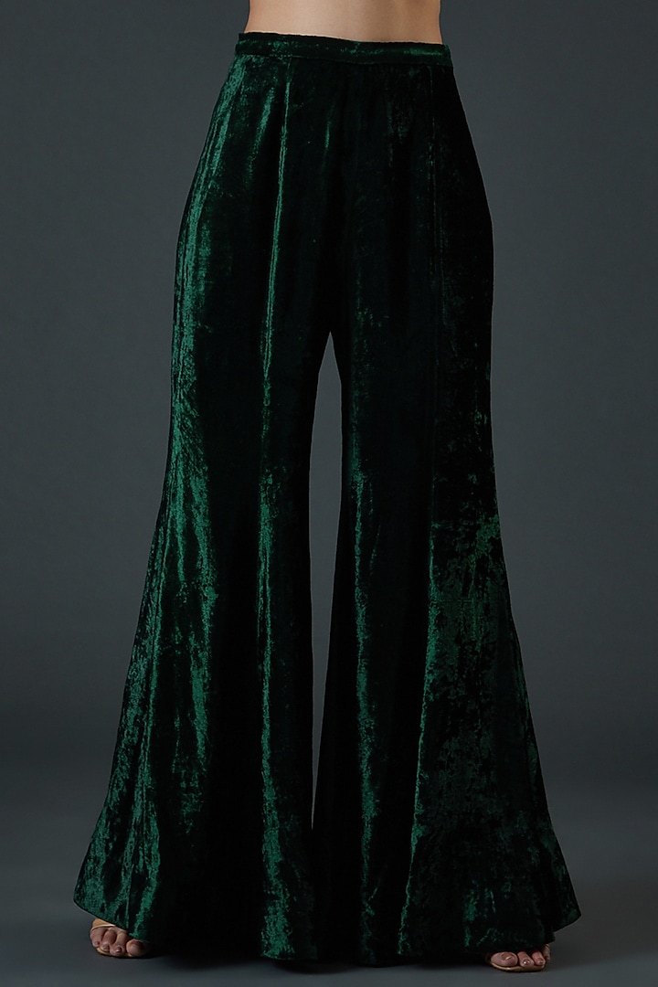 Emerald Green Velvet & Organza Jacket Set by Mishru at Pernia's Pop Up Shop