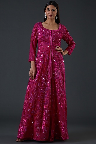 Red Velvet & Organza Jacket Set by Mishru