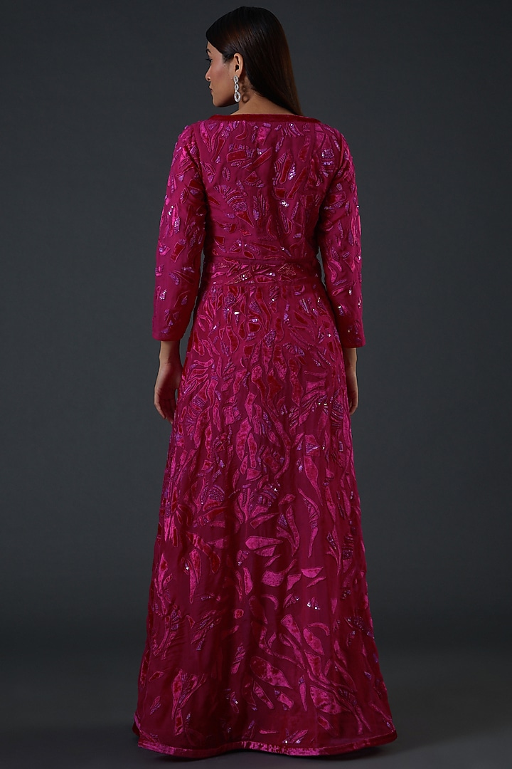 Red Velvet & Organza Jacket Set by Mishru at Pernia's Pop Up Shop