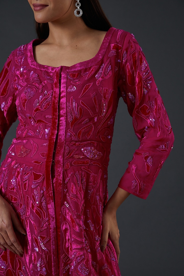 Red Velvet & Organza Jacket Set by Mishru at Pernia's Pop Up Shop