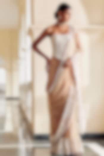 Beige Soft Tulle Bridal Saree Set by Mishru at Pernia's Pop Up Shop