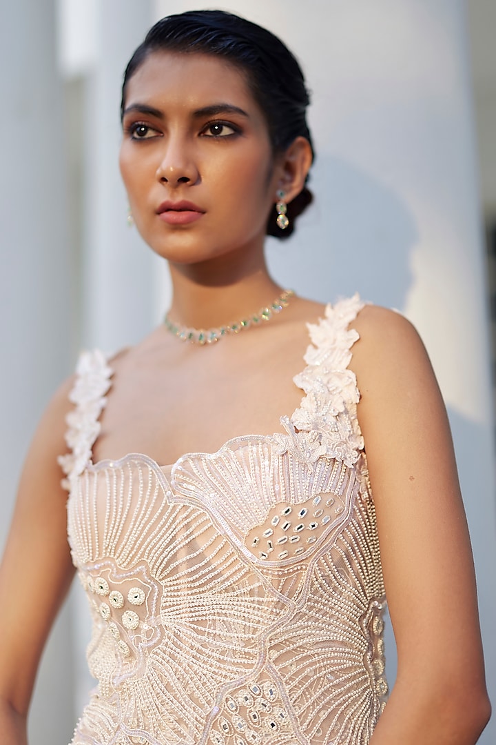 Light Pink Tulle Layered Bridal Gown by Mishru at Pernia's Pop Up Shop